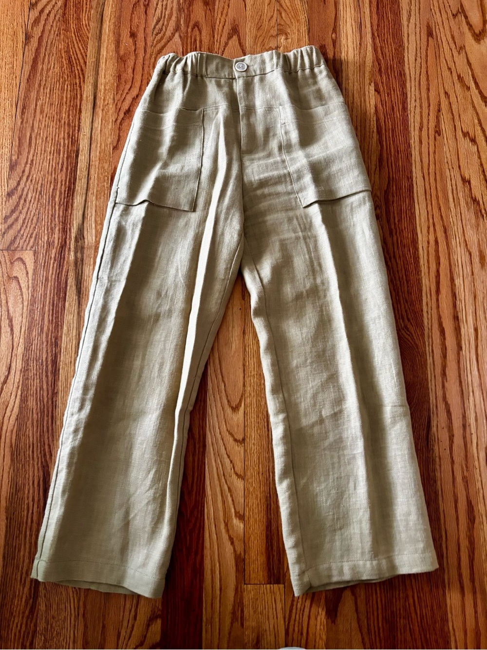 Zara Girls Sage Green wide leg pants with patch pockets and elastic waistband